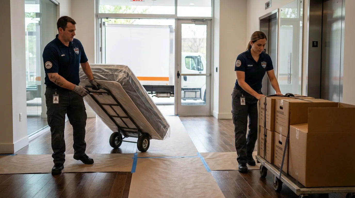 Professional apartment movers loading elevator in Salt Lake City, UT